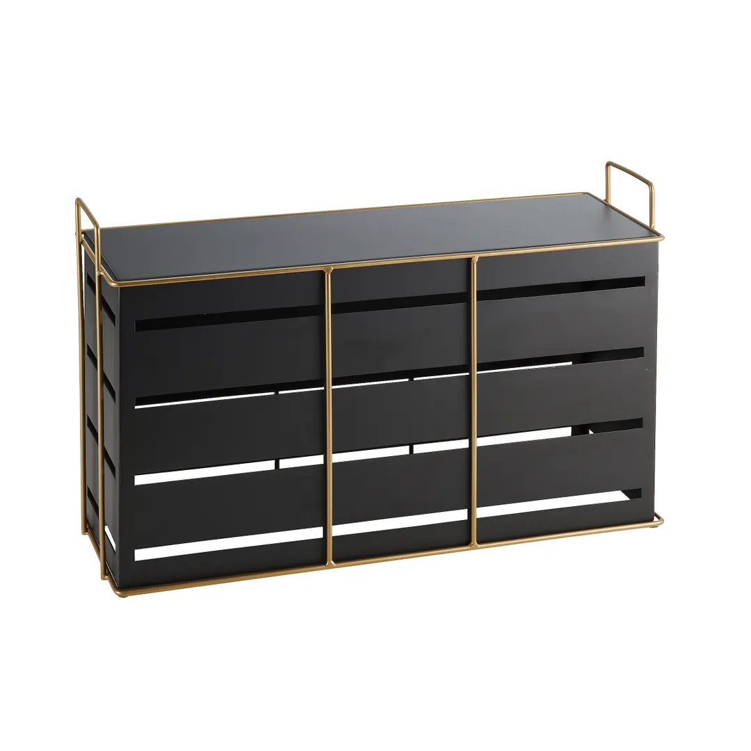 Cal-Mil 22087-13-90 Empire Riser, 20.5" W x 7" D x 13" H Black Metal, Gold Frame, 1‑2 Steps 12‑16"