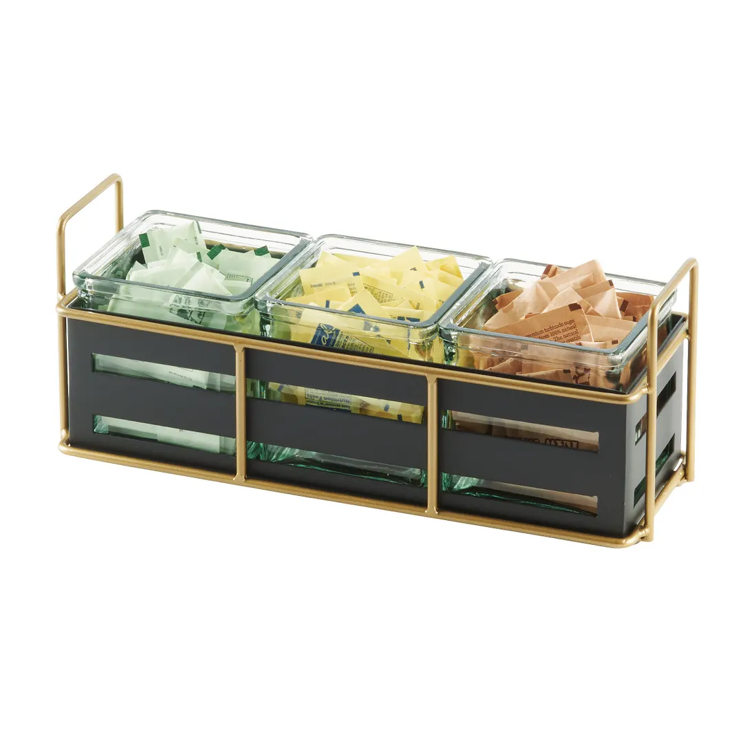 Cal-Mil 22091-90 Empire Jar Display, 12.5"W X 4.5"D X 5.25"H (3) Glass Jars Included, Gold Wire Frame
