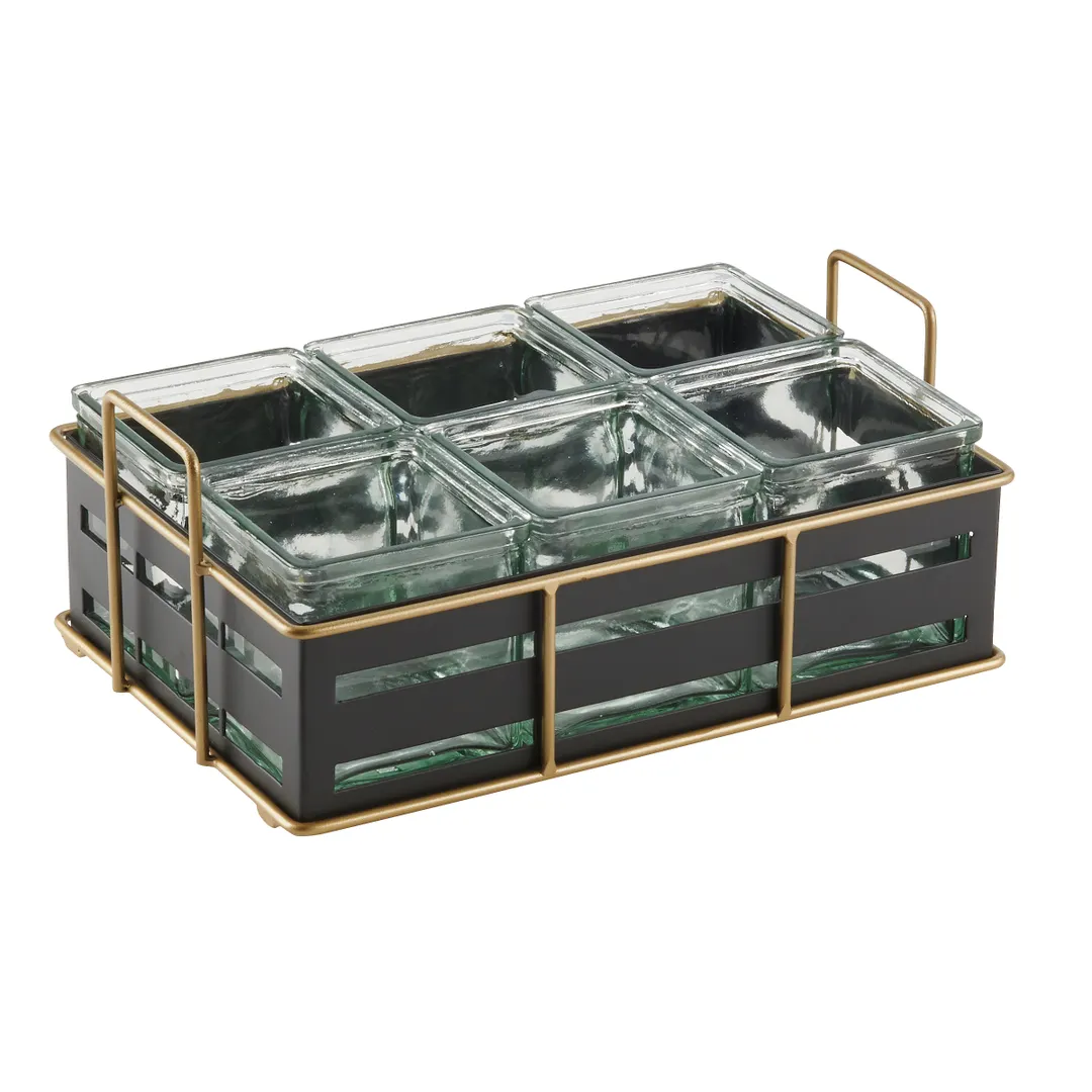 Cal-Mil 22092-90 Empire Jar Display, 12.5"W X 8.5"D X 5.25"H (6) Glass Jars Included, Gold Wire Frame