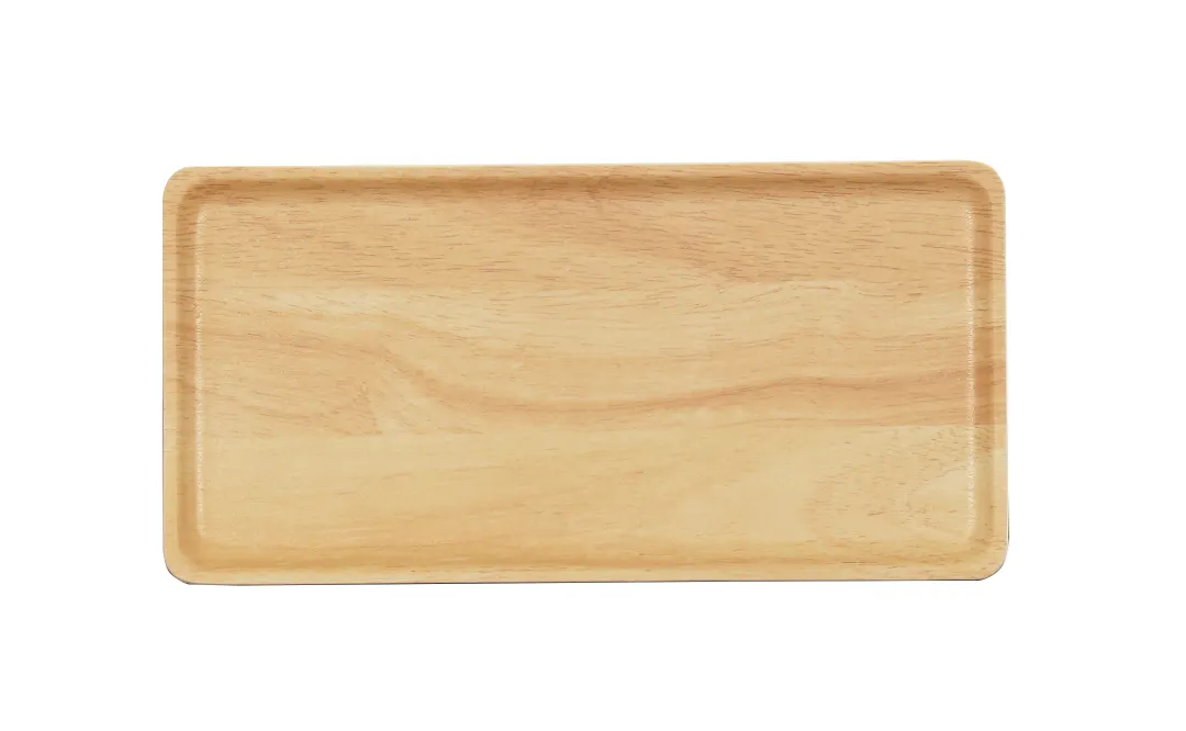 Cal-Mil 22098-91 Serving Tray, Rectangular, 8"W x 4"D, White Melamine, Natural Wood, Stackable