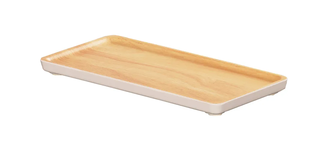 Cal-Mil 22098-91 Serving Tray, Rectangular, 8"W x 4"D, White Melamine, Natural Wood, Stackable