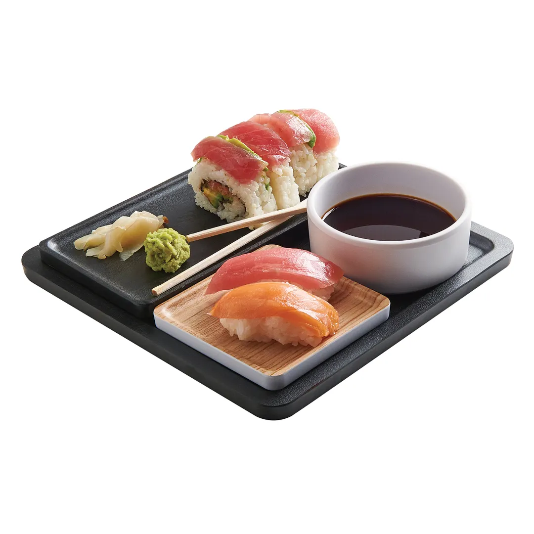 Cal-Mil 22099-13 Serving Tray, 9"W x 9"D x 1/2"H, Stackable, Melamine, Black