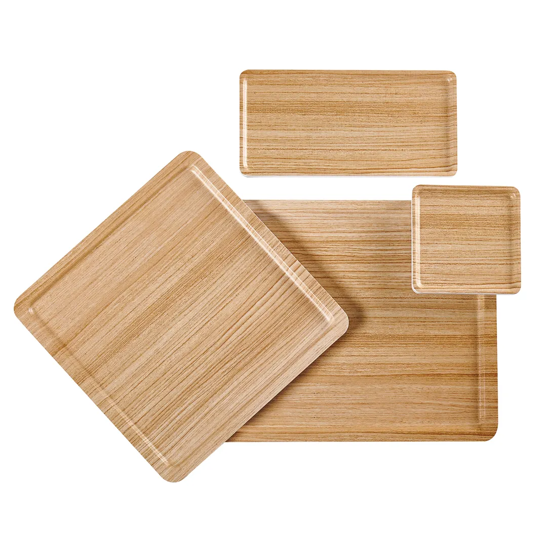 Cal-Mil 22099-91 Serving Tray, 9"W x 9"D x 1/2"H, Stackable, White Melamine, Natural Wood, Two Tone