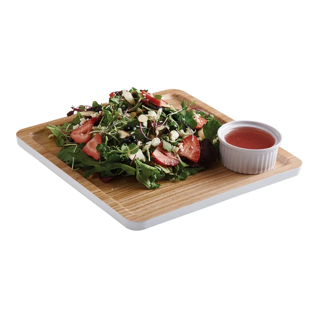 Cal-Mil 22099-91 Serving Tray, 9"W x 9"D x 1/2"H, Stackable, White Melamine, Natural Wood, Two Tone