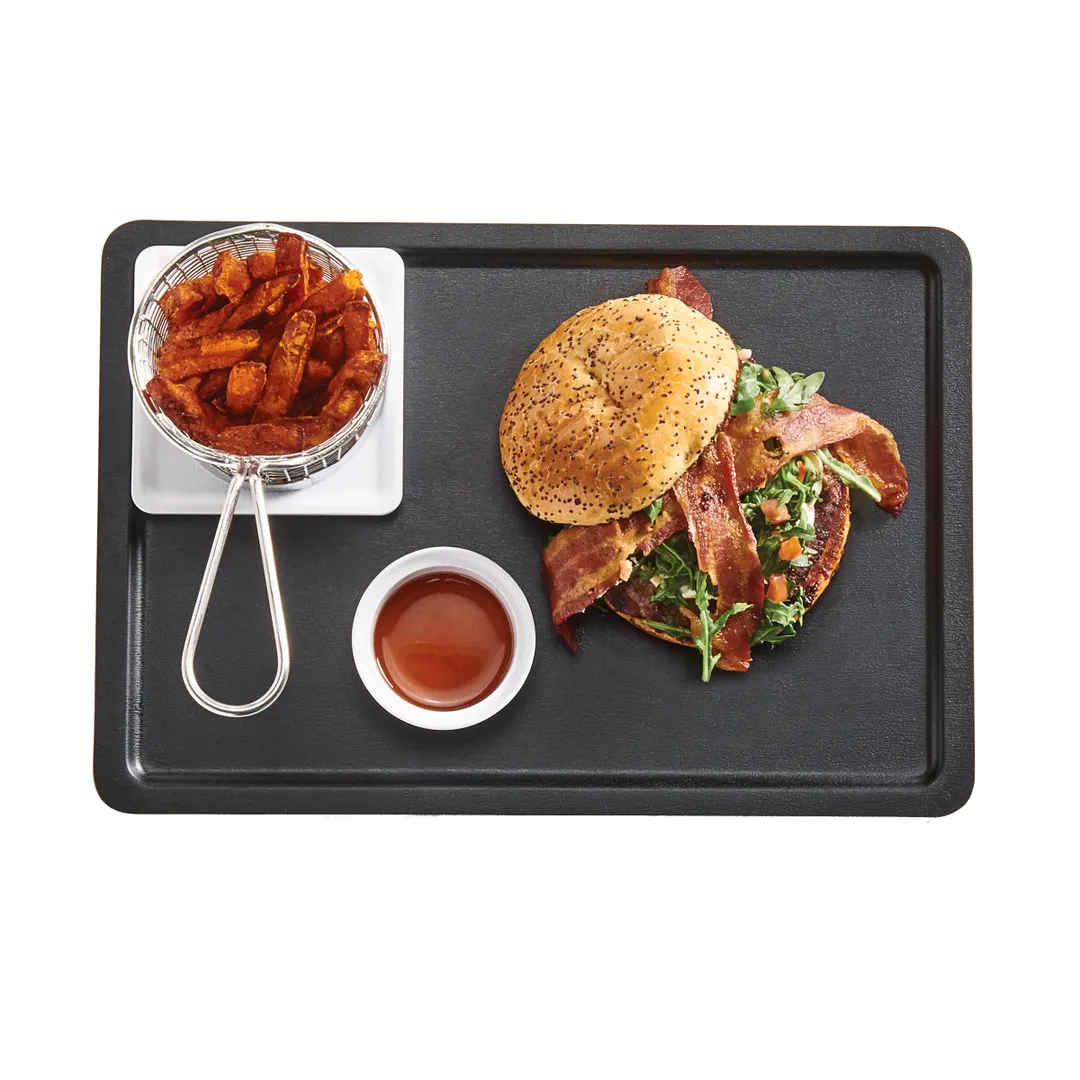 Cal-Mil 22100-13 Serving Tray, 13"W x 9"D, Rectangular, Stackable, Melamine, Black