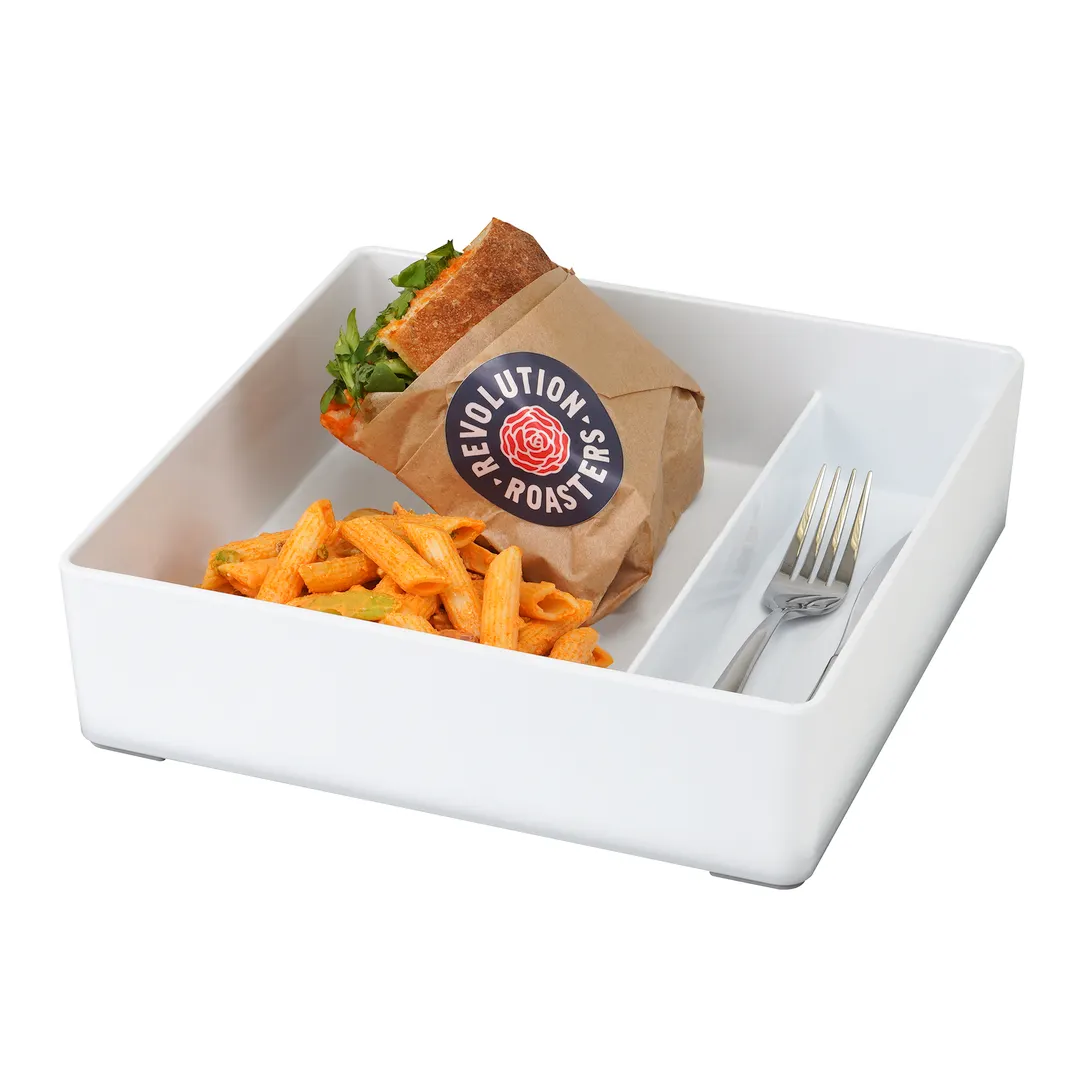 Cal-Mil 22309-15 Bento Box, 10"L x 10"W x 2.75"H, Square, Melamine, White, Dishwasher Safe