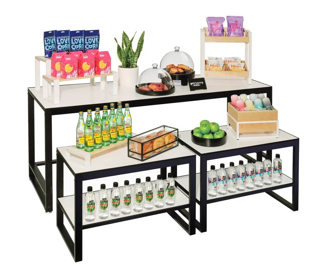 Cal-Mil 22341-64-15 2‑Tier Nesting Table, 64½" W x 18" D x 24¼" H, White Shelf, Metal Frame