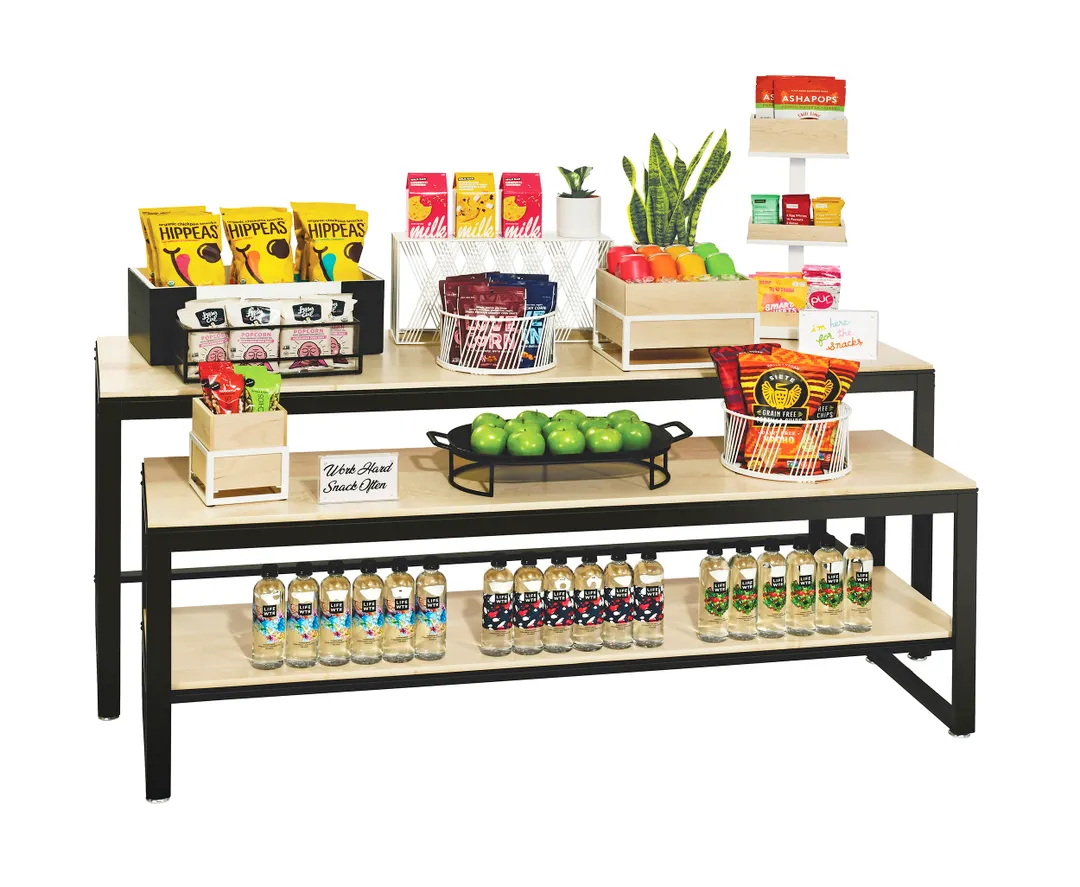 Cal-Mil 22341-64-71 Table – 64½" W x 18" D x 24¼" H, 2‑Tier Nesting, Maple Shelf, Metal Frame