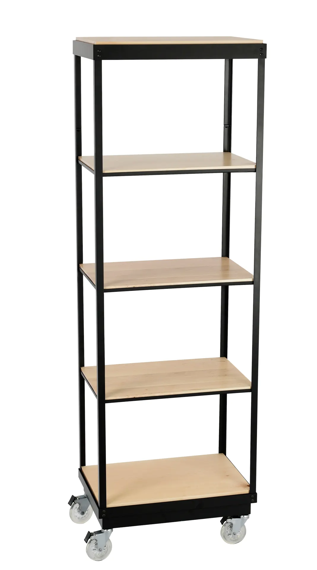 Cal-Mil 22343-5-71 Merchandising Cart, 5-Tier, 24"W x 16"D x 72"H, Maple Shelves, Metal Frame