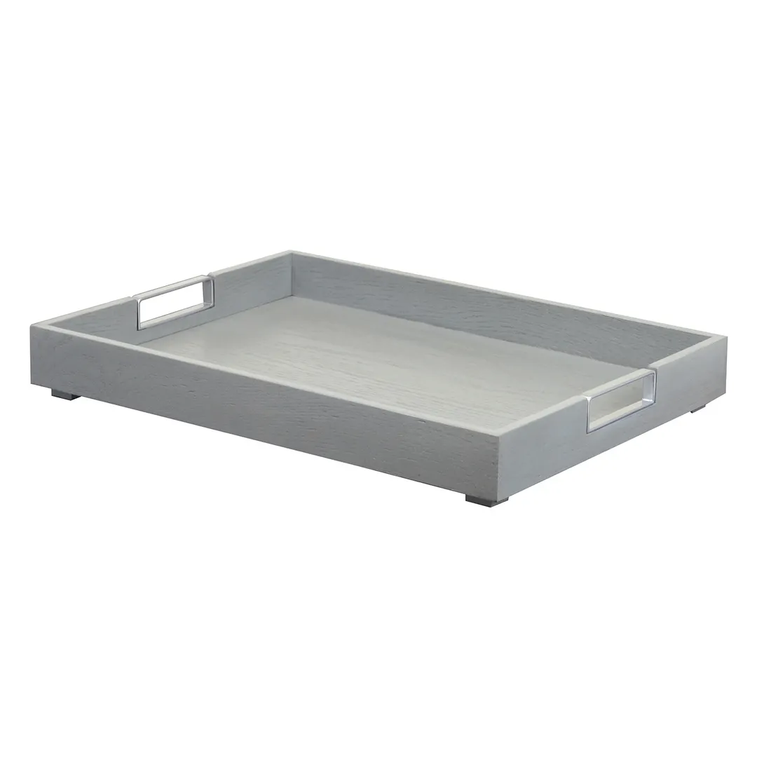Cal-Mil 22347-83 Ashwood Room Service Tray, 22"W x 17"D x 3"H Oak, Gray, Stackable, Metal Handles