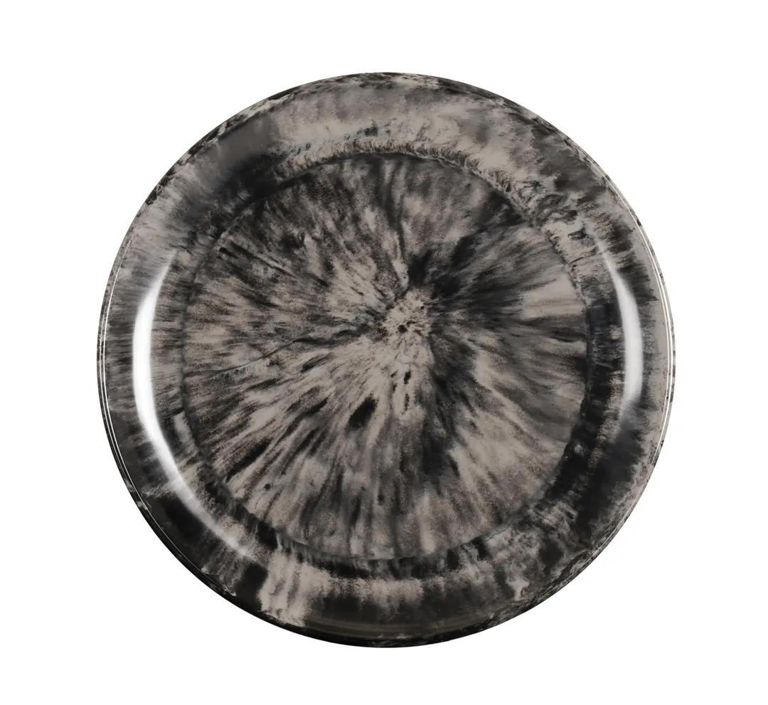 Cal-Mil 22351-7-120 7" Diameter Black Gloss Melamine Coupe Plate, Reactive Finish, Round Shape