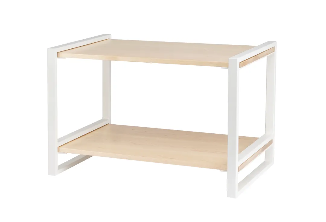 Cal-Mil 22356-2-15 Blonde Display Riser, 22" X 13.25" X 14.5", 2-Tier, White Metal Frame