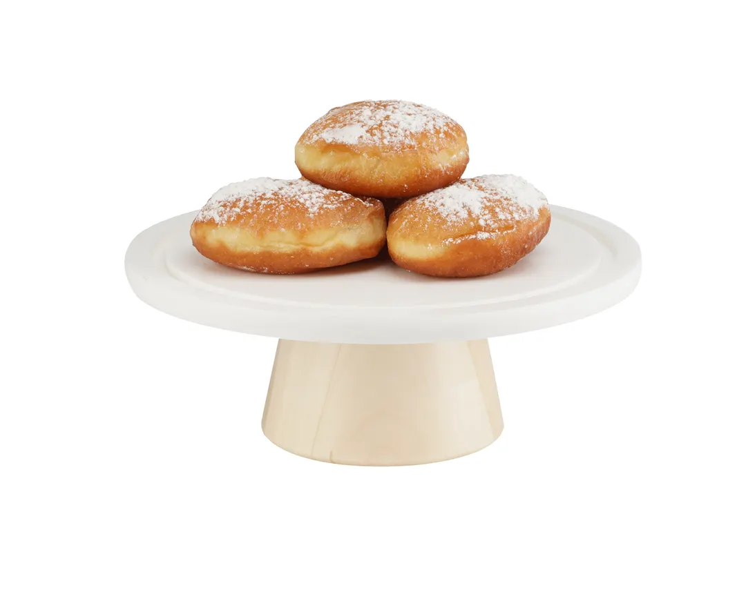 Cal-Mil 22378-93-71 Blonde Cake Stand, 9" Dia x 3½" H, White Corian Plate, Maple Wood Base