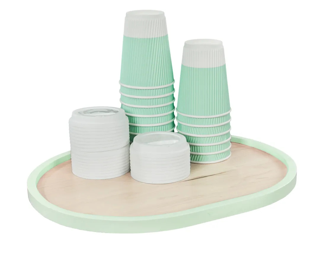 Cal-Mil 22379-1316-107 Blonde Serving Tray, 13" x 16", Oval Maple Tray with Matcha Rim