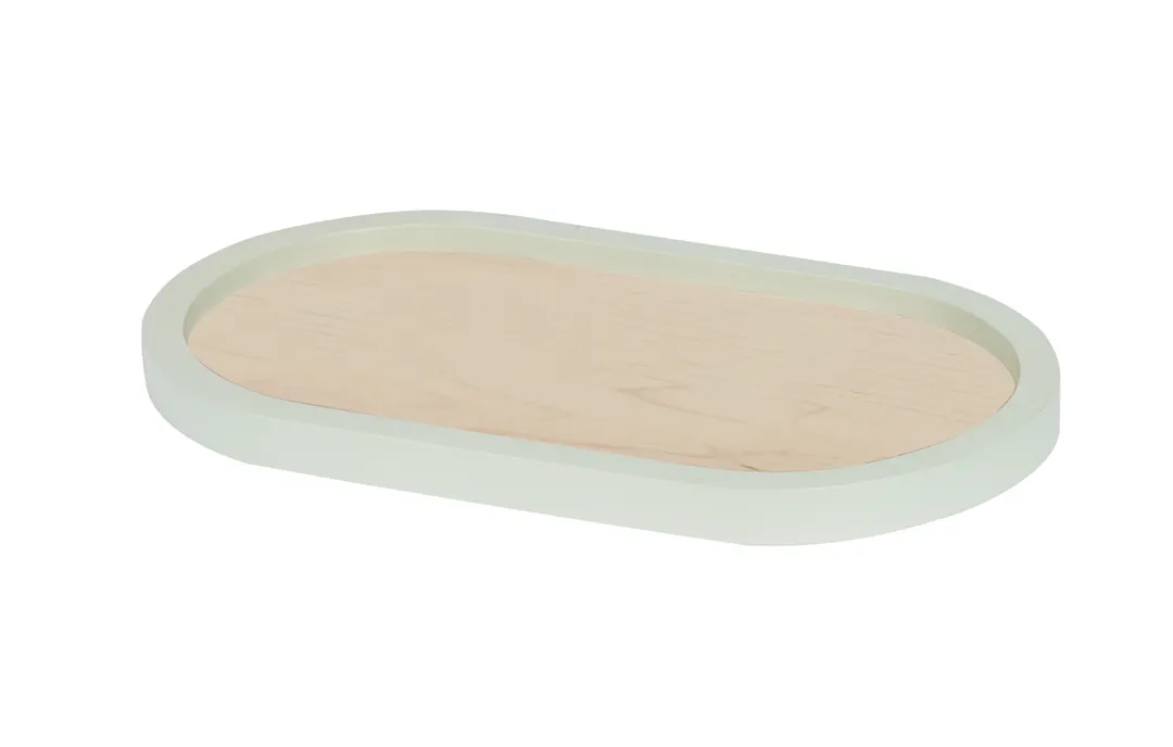 Cal-Mil 22379-712-107 Blonde Oval Maple Tray, 7" x 12", Two Tone Matcha Rim
