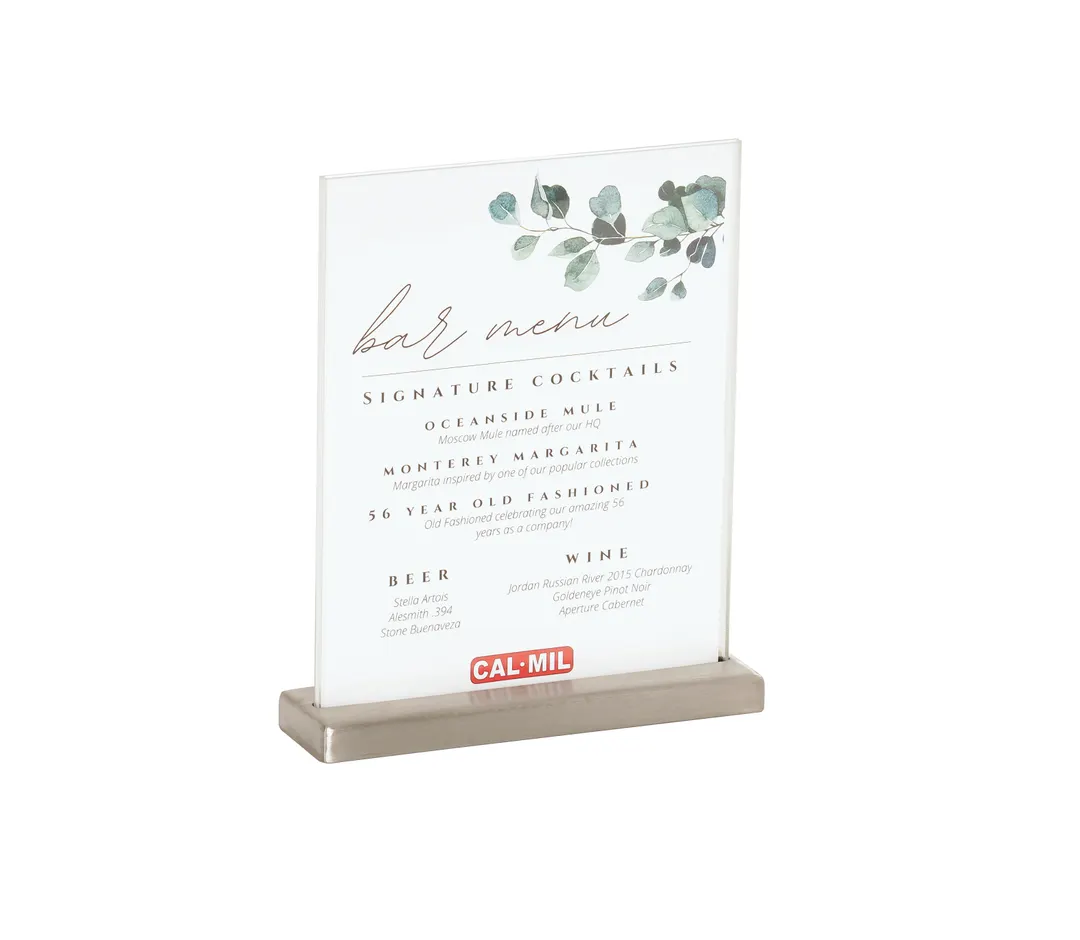 Cal-Mil 22385-811-55 Sign Holder, 9.25"W x 2.625"D x 11.25"H, Stainless Steel Base, Modern