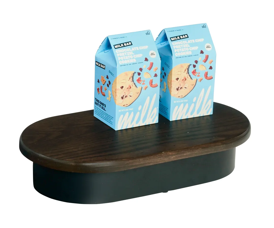 Cal-Mil 22411-3-112 Heritage Riser, 18" X 10" X 3"H, Oval, Dark Brown Oak Top And Black Metal Base