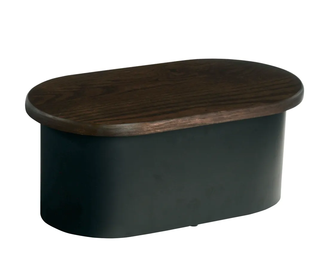Cal-Mil 22411-7-112 Heritage Riser, 18" X 10" X 7"H, Oval, Dark Brown Oak Top And Black Metal Base