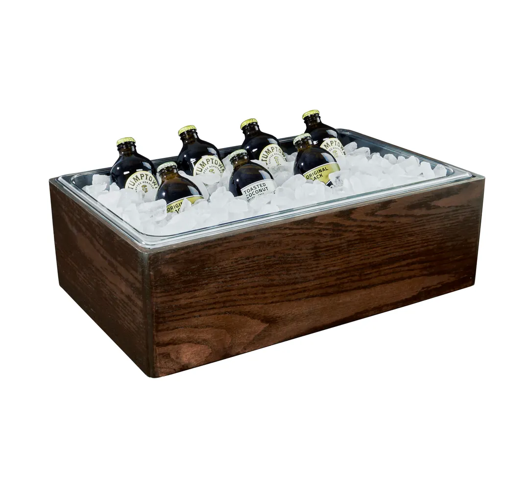 Cal-Mil 22421-12-112 Ice Bucket, 12½" x 21½" x 6" Dark Stained Oak Wood, Brown, Curved Edges