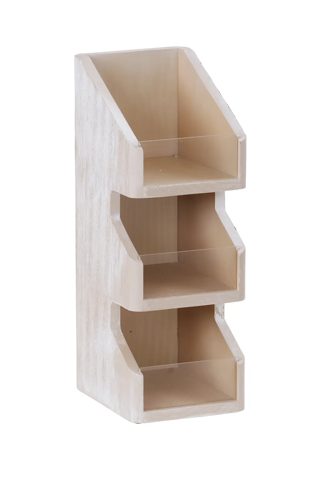 Cal-Mil 22455-3-113 Condiment Display, 6"W X 7"D X 16"H, 3 Section, White-Washed Pine Wood