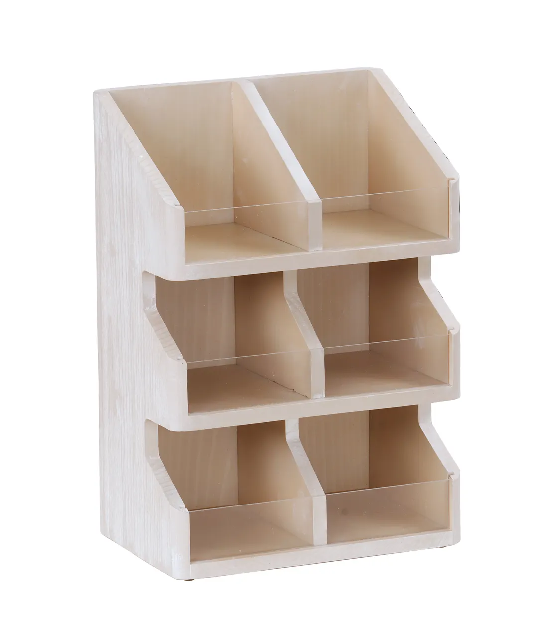 Cal-Mil 22455-6-113 Condiment Display, 11"W X 7"D X 16"H, 6 Section, White-Washed Pine Wood