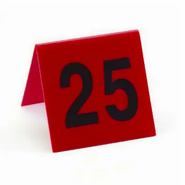 Cal-Mil 226-2 Red Plastic Number Tent, 3" x 3", Break‑Resistant, #51‑#75 Set - 25/Set