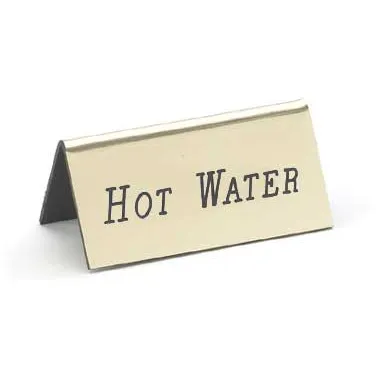 Cal-Mil 228-3-011 Beverage Tent Sign Hot Water, 3" W x 1-1/2" H Gold Metal Tabletop Display