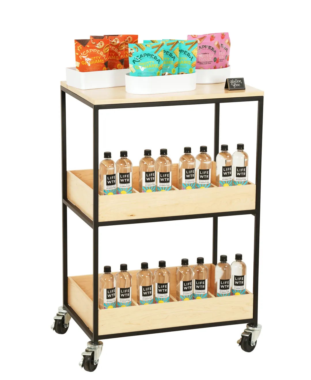 Cal-Mil 23166-71 Modular Merchandising Cart, 28"W x 20"D x 40"H, 3-Tier, Blonde Wood Finish
