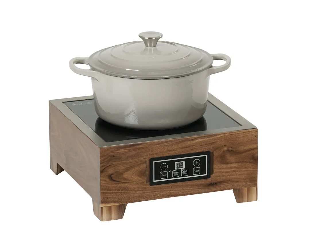 Cal-Mil 23178-78 Walnut Induction Chafer Stand, 22"W x 14"D x 13"H, 1800W, 120V 15A, Chafing Griddle