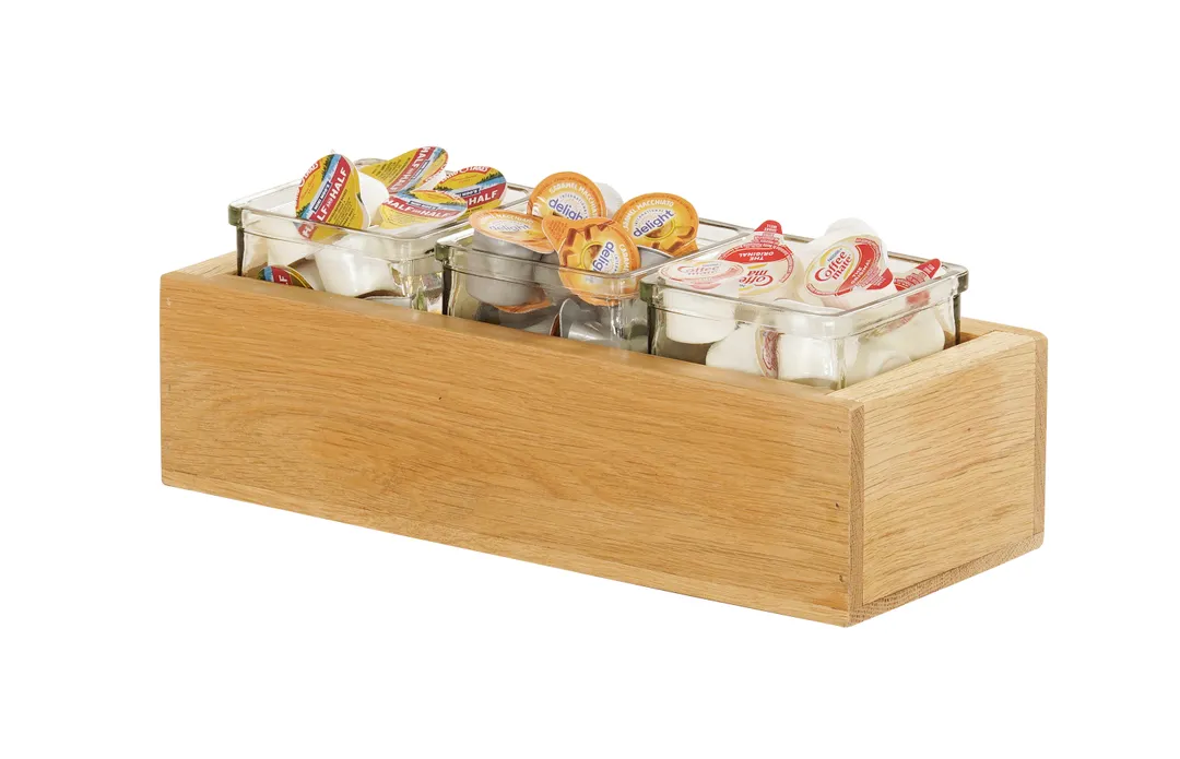 Cal-Mil 23183-3-21 Sydney Jar Display, Rectangular Solid Oak Tray, 12.75"W x 5"D x 7.5"H, Glass Jars