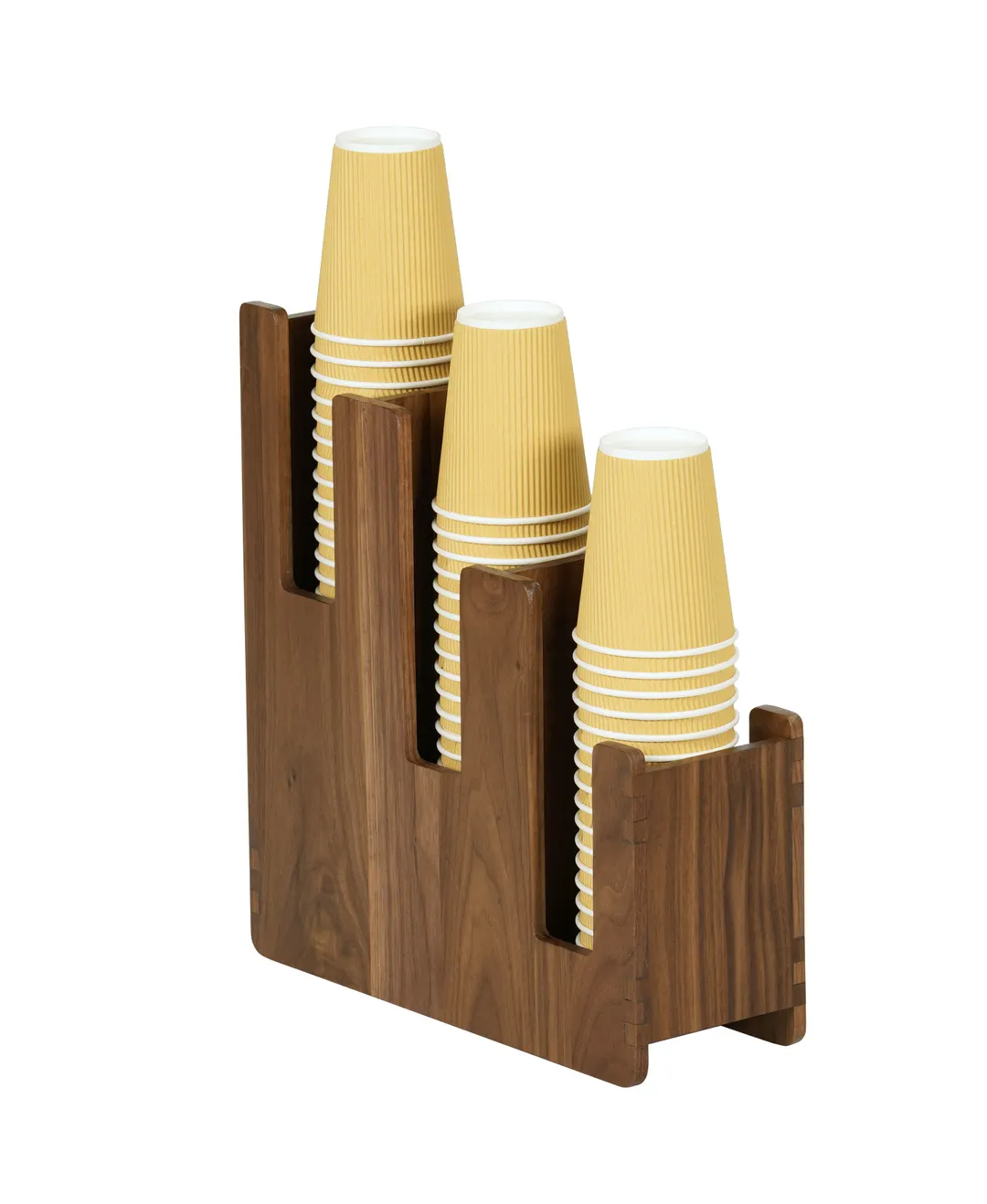 Cal-Mil 23187-78 Sydney 3 Lid/Cup Holder, 5"W x 16"D x 12"W, Walnut Finish - Aid for Café Beverage