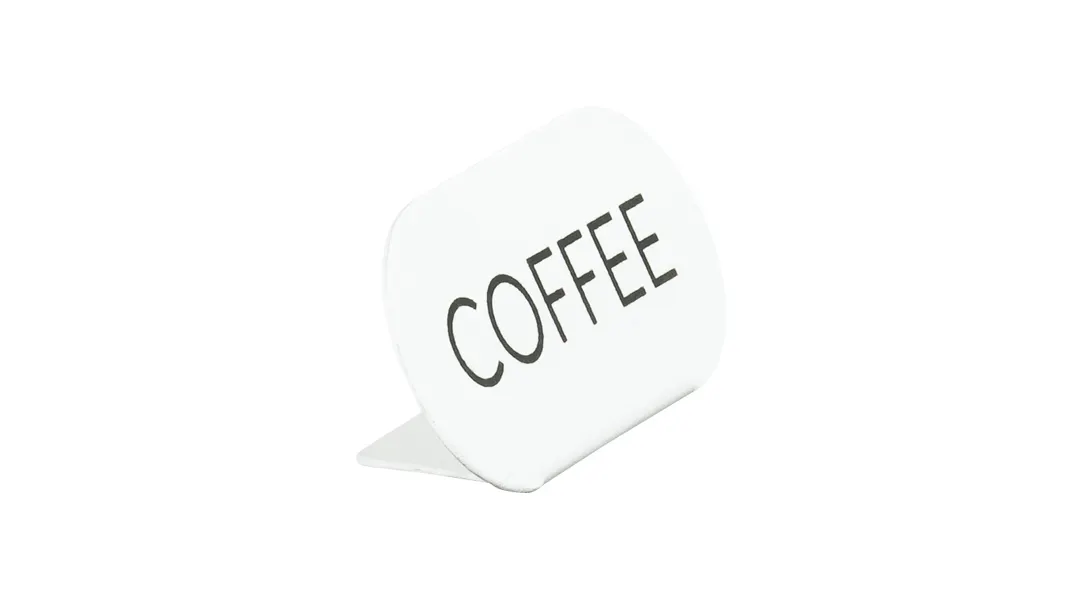 Cal-Mil 23401-1-15 Juno Tent Coffee Oval Tabletop Sign, 4.5"W x 2"H, White Metal Construction