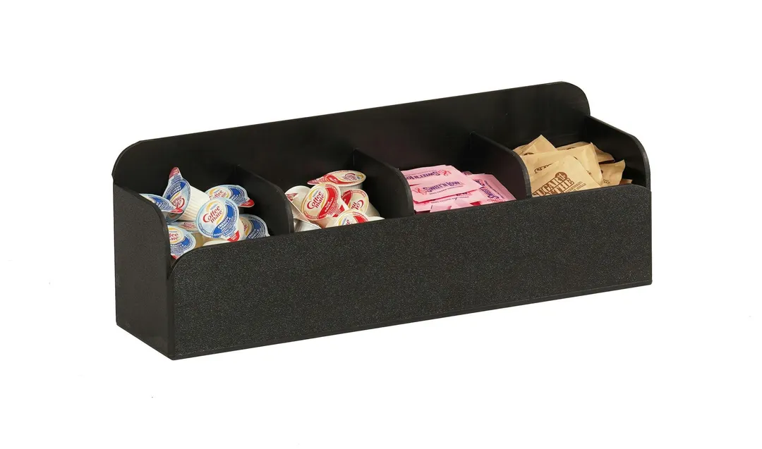 Cal-Mil 23427-13 Condiment Holder, 4‑Compartment Bin, 17" W x 5" D x 6" H, ABS Plastic, Black