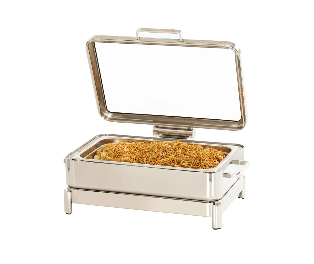 Cal-Mil 23718-49 Induction Chafer, 26" W x 18.5" D x 10" H Soft‑Close See‑Through Chrome Lid Buffet
