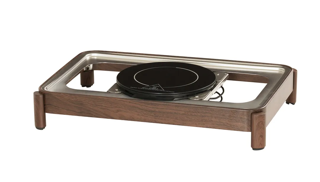 Cal-Mil 23718-78 Induction Chafing Dish Heater, 26" W x 18.5" D x 10" H Soft-Close Walnut Lid