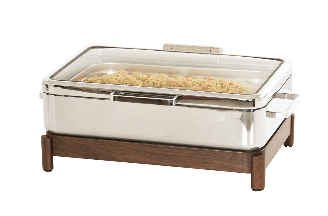 Cal-Mil 23718-78 Induction Chafing Dish Heater, 26" W x 18.5" D x 10" H Soft-Close Walnut Lid
