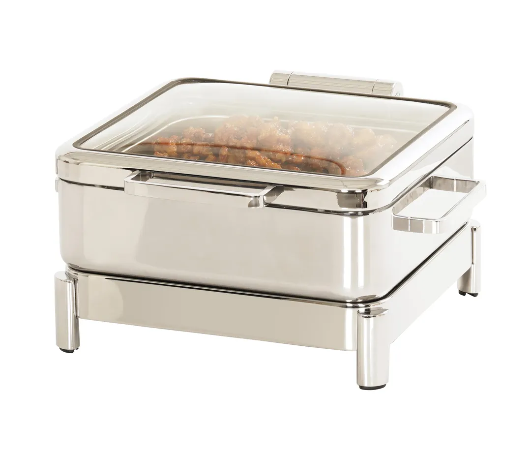 Cal-Mil 23719-49 Induction Chafer, 16" W x 16" D x 10" H Chafing Dish Heater Soft-Close Chrome Lid