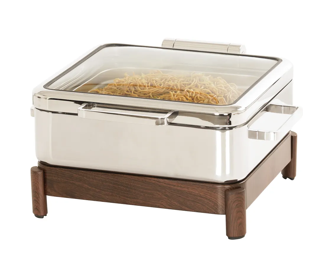 Cal-Mil 23719-78 Induction Chafing Dish Heater, 16" W x 16" D x 10" H Soft-Close Walnut Lid