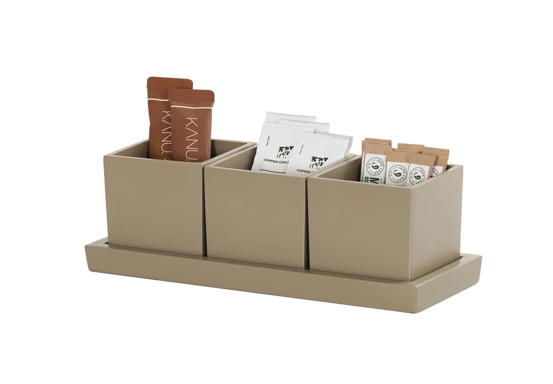 Cal-Mil 23741-125 3 Jar Tray, 12.75"W x 5"D x 0.75"H, Rectangular Resin Taupe Serving Tray