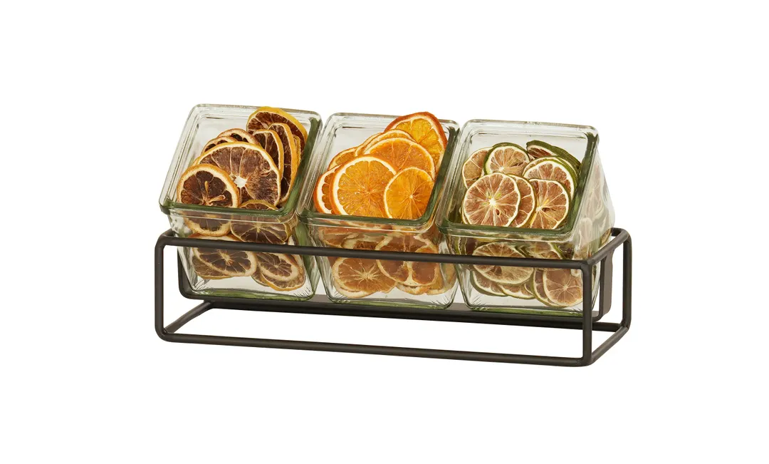 Cal-Mil 23747-3-13 3 Jar Holder, 12.5"W X 4.5"D X 3"H, Includes 3 Glass, Black