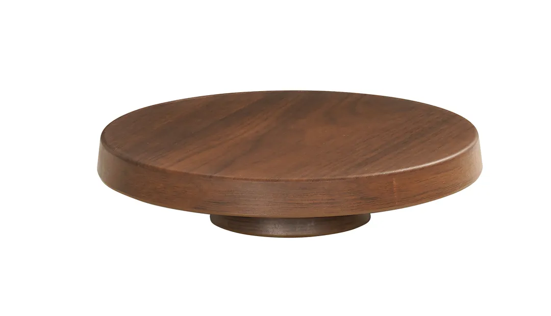 Cal-Mil 23755-102-78 Pedestal Stand, 10.25" Dia x 2.25" H, Brown Walnut Melamine, Dishwasher Safe