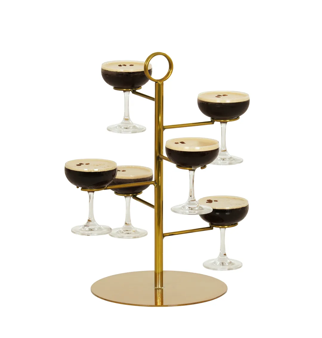 Cal-Mil 23763-130 Champagne Glass Tower, 15"W x 15"D x 22"H, Gold Brass Finish, Holds 6 Glasses