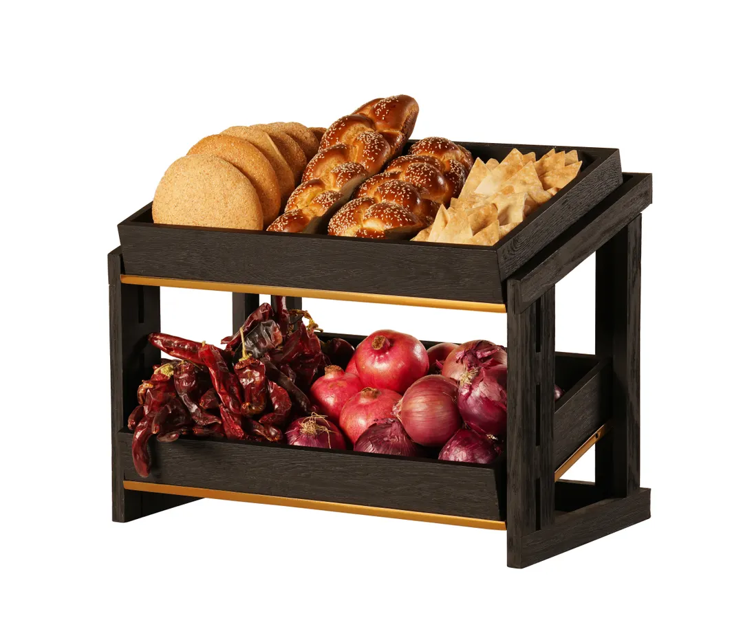 Cal-Mil 23780-2-13 Brooklyn Merchandiser, 2-Tier, Textured Wood Base Accented By Antique Brass Details