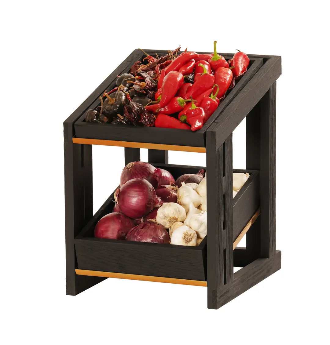 Cal-Mil 23781-2-13 Brooklyn Merchandiser, 2-Tier, Textured Wood Base Accented By Antique Brass Details