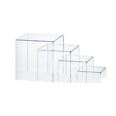 Cal-Mil 238 Display Riser Set, Clear Acrylic Square Stands 5×5×2" to 8×8×8", Plastic Base, 4/Set