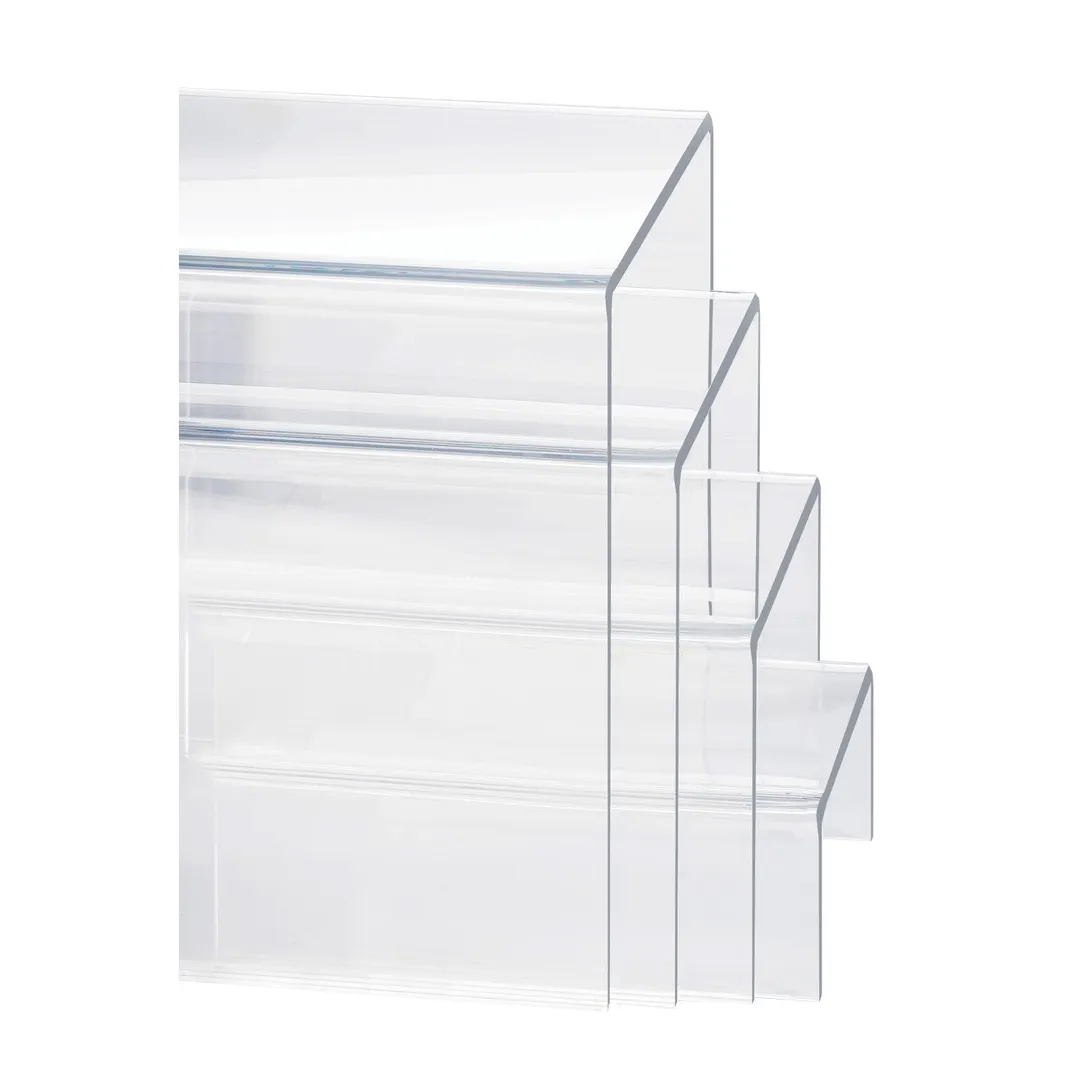Cal-Mil 238 Display Riser Set, Clear Acrylic Square Stands 5×5×2" to 8×8×8", Plastic Base, 4/Set