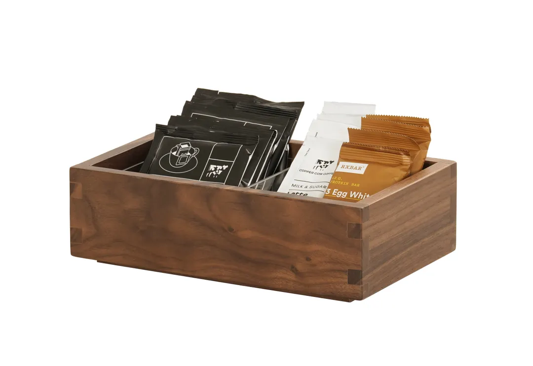 Cal-Mil 23842-3-78 Sydney Box, 6.5in W x 10in D x 3in H Walnut Smallware, Works with 23848 Risers