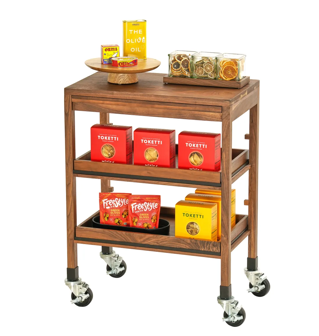 Cal-Mil 24072-78 Sydney Serving Cart, 27"W x 16"D x 30.75"H, Walnut, Pull Out Shelf