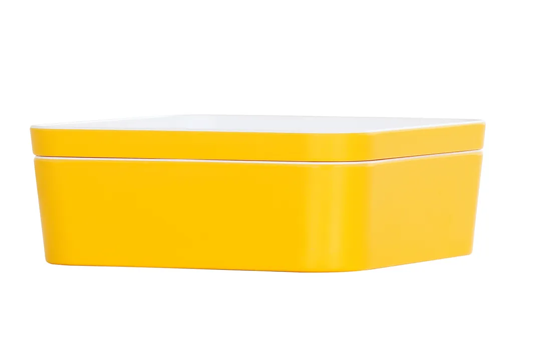 Cal-Mil 24130-8-42 Bento Box, 8.25"W x 8.25"D x 3"H, Square, Dishwasher Safe, Melamine, Yellow