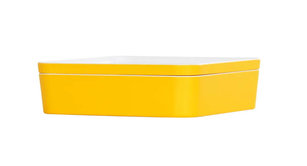 Cal-Mil 24131-10-42 Bento Box, 10.5"W x 10.5"D x 3"H, Square, Melamine, Yellow, Dishwasher Safe